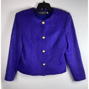 VTG Harris Wallace New York Purple Fuzzy Mohair Button Front Blazer Jacket Sz 13